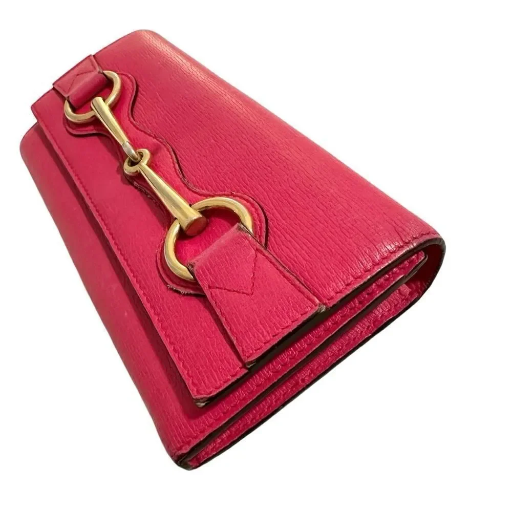 Gucci pink gold horsebit long wallet added gold chain - Picture 11 of 16